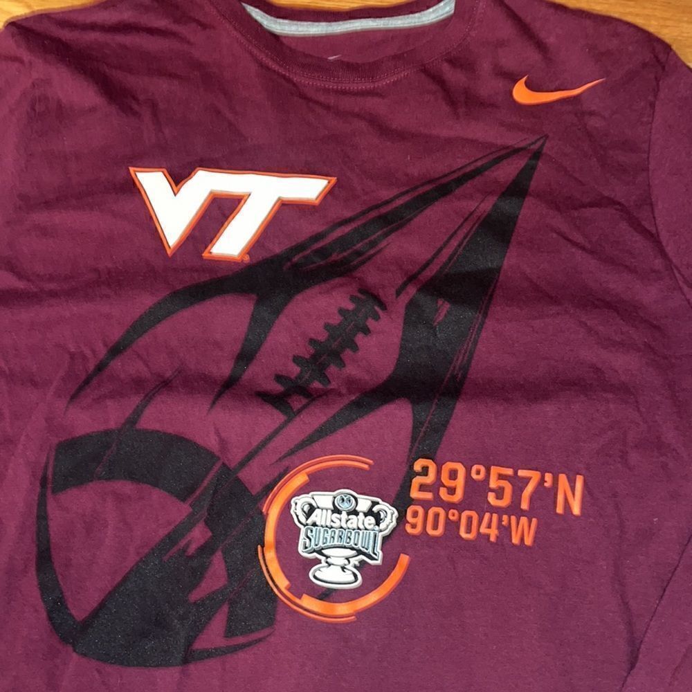 Nike Virginia Va Tech Hokies Maroon 2012 Sugar bowl slim fit T shirt L - Picture 2 of 2